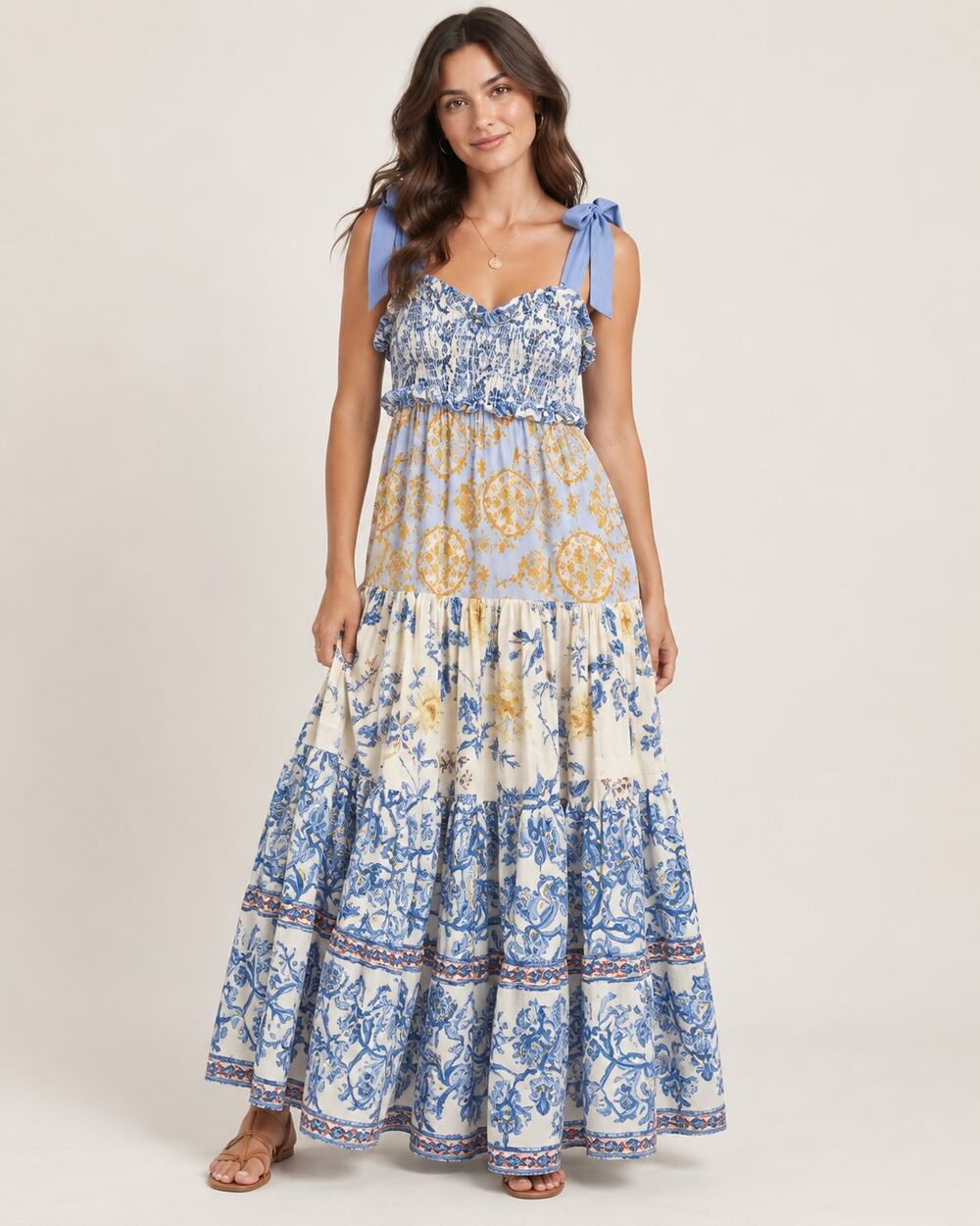 Free People Tie Strap Printed Boho Maxi Dress Size XS